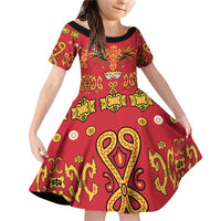 Papua Batik Motif Family Matching Off Shoulder Short Dress and Hawaiian Shirt Papua Spirit Red Version - Polynesian Pride
