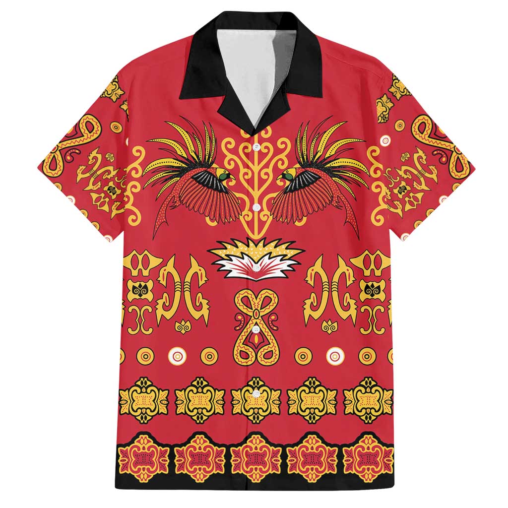 Papua Batik Motif Family Matching Off Shoulder Short Dress and Hawaiian Shirt Papua Spirit Red Version - Polynesian Pride