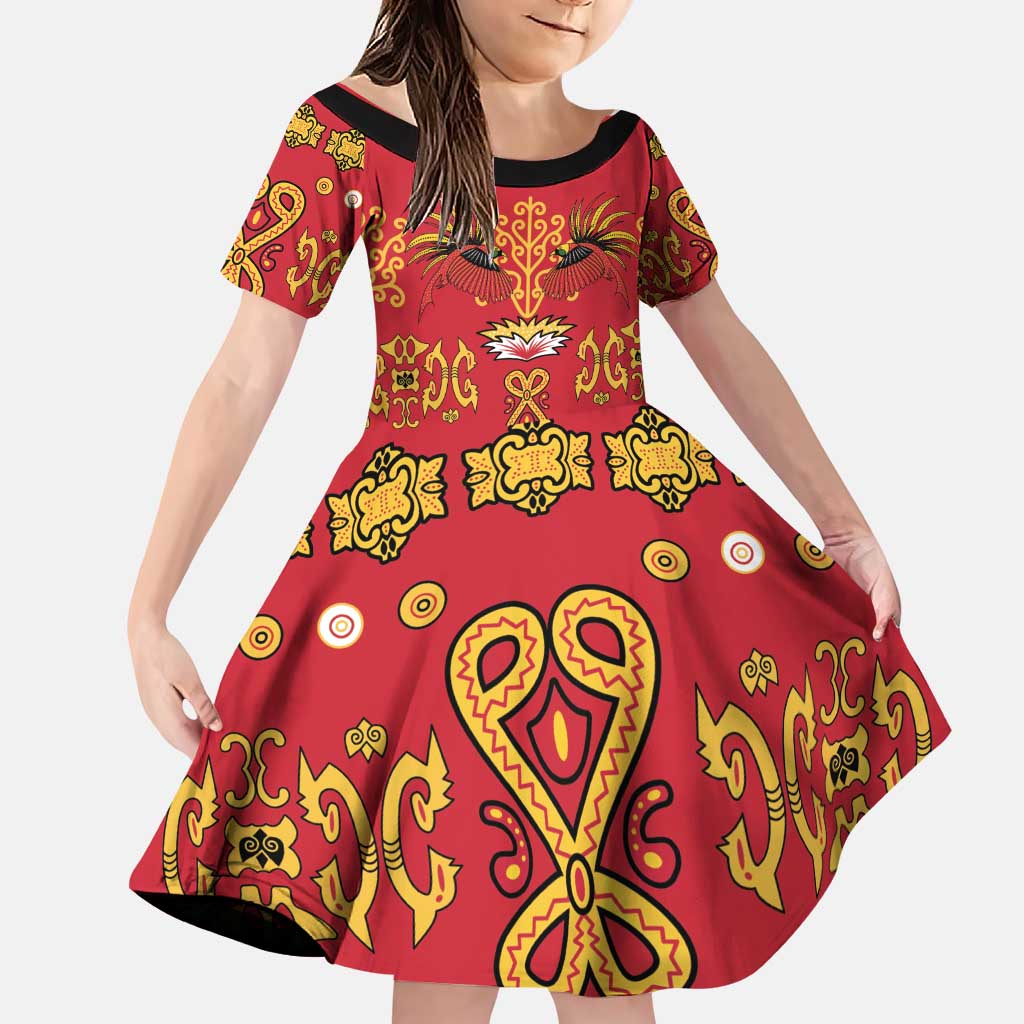 Papua Batik Motif Family Matching Puletasi and Hawaiian Shirt Papua Spirit Red Version LT05 Daughter's Dress Red - Polynesian Pride