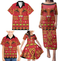 Papua Batik Motif Family Matching Puletasi and Hawaiian Shirt Papua Spirit Red Version LT05 - Polynesian Pride