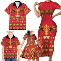 Papua Batik Motif Family Matching Short Sleeve Bodycon Dress and Hawaiian Shirt Papua Spirit Red Version - Polynesian Pride
