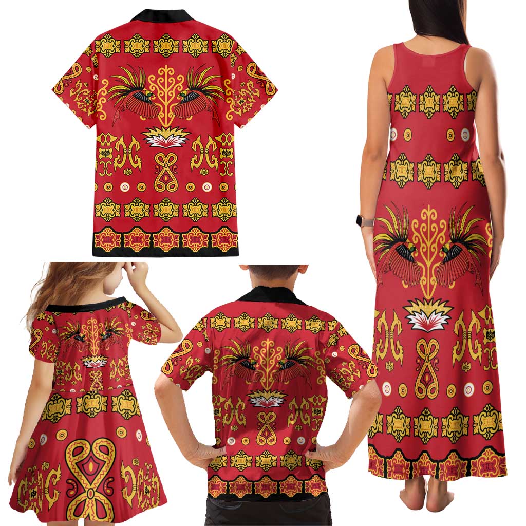 Papua Batik Motif Family Matching Tank Maxi Dress and Hawaiian Shirt Papua Spirit Red Version - Polynesian Pride