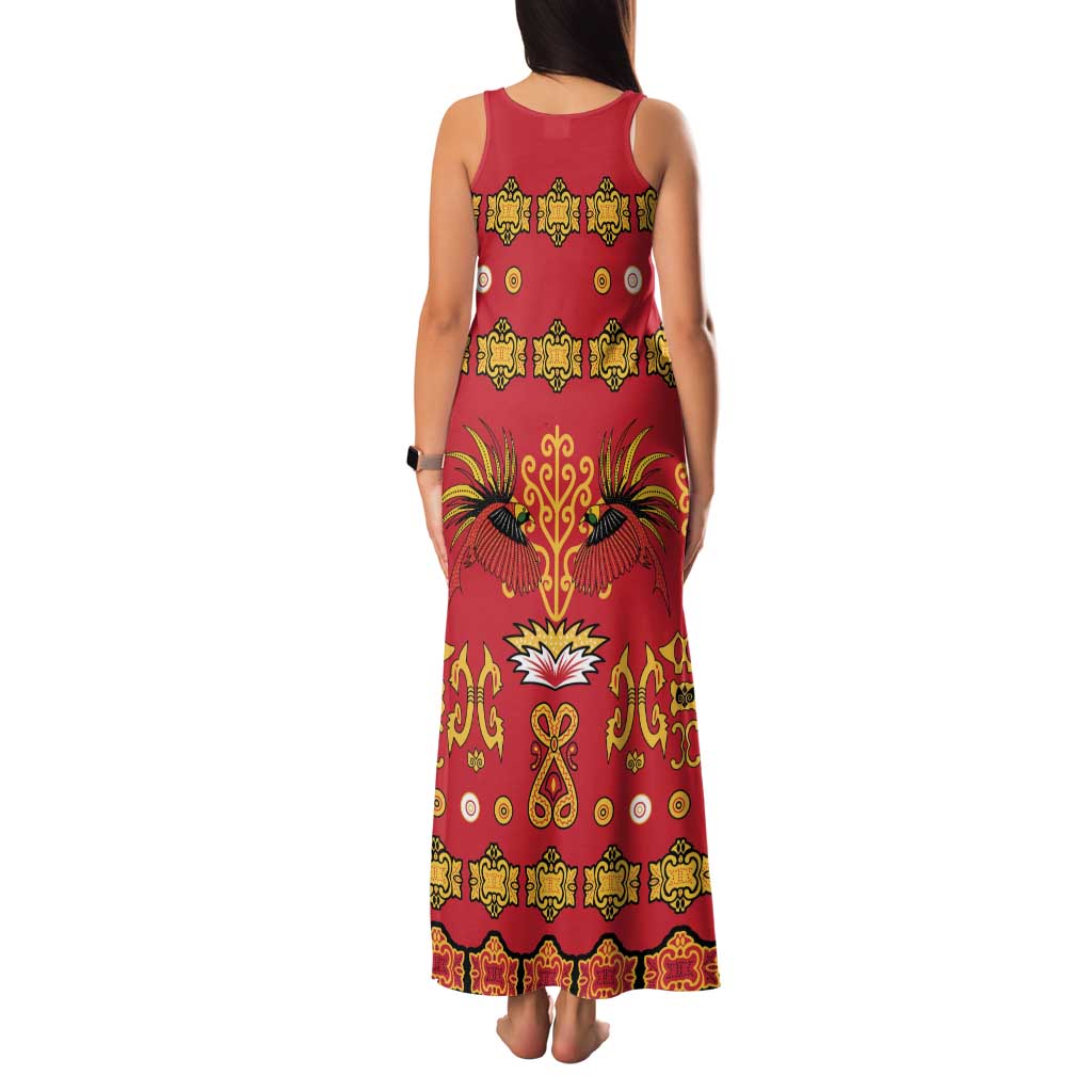 Papua Batik Motif Family Matching Tank Maxi Dress and Hawaiian Shirt Papua Spirit Red Version - Polynesian Pride