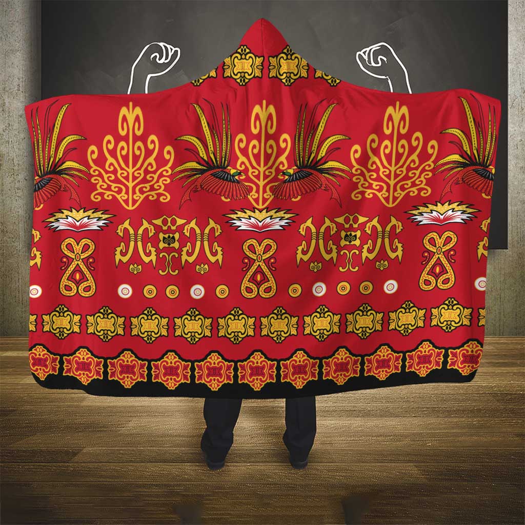 Papua Batik Motif Hooded Blanket Papua Spirit Red Version - Polynesian Pride
