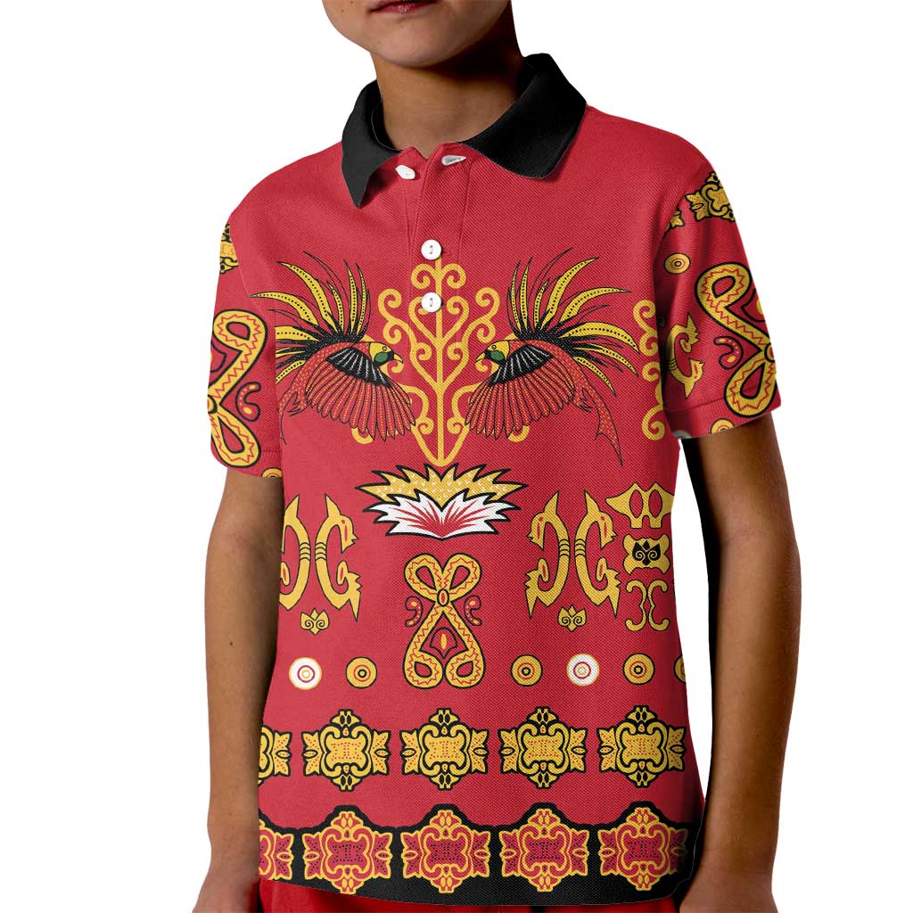 Papua Batik Motif Kid Polo Shirt Papua Spirit Red Version - Polynesian Pride