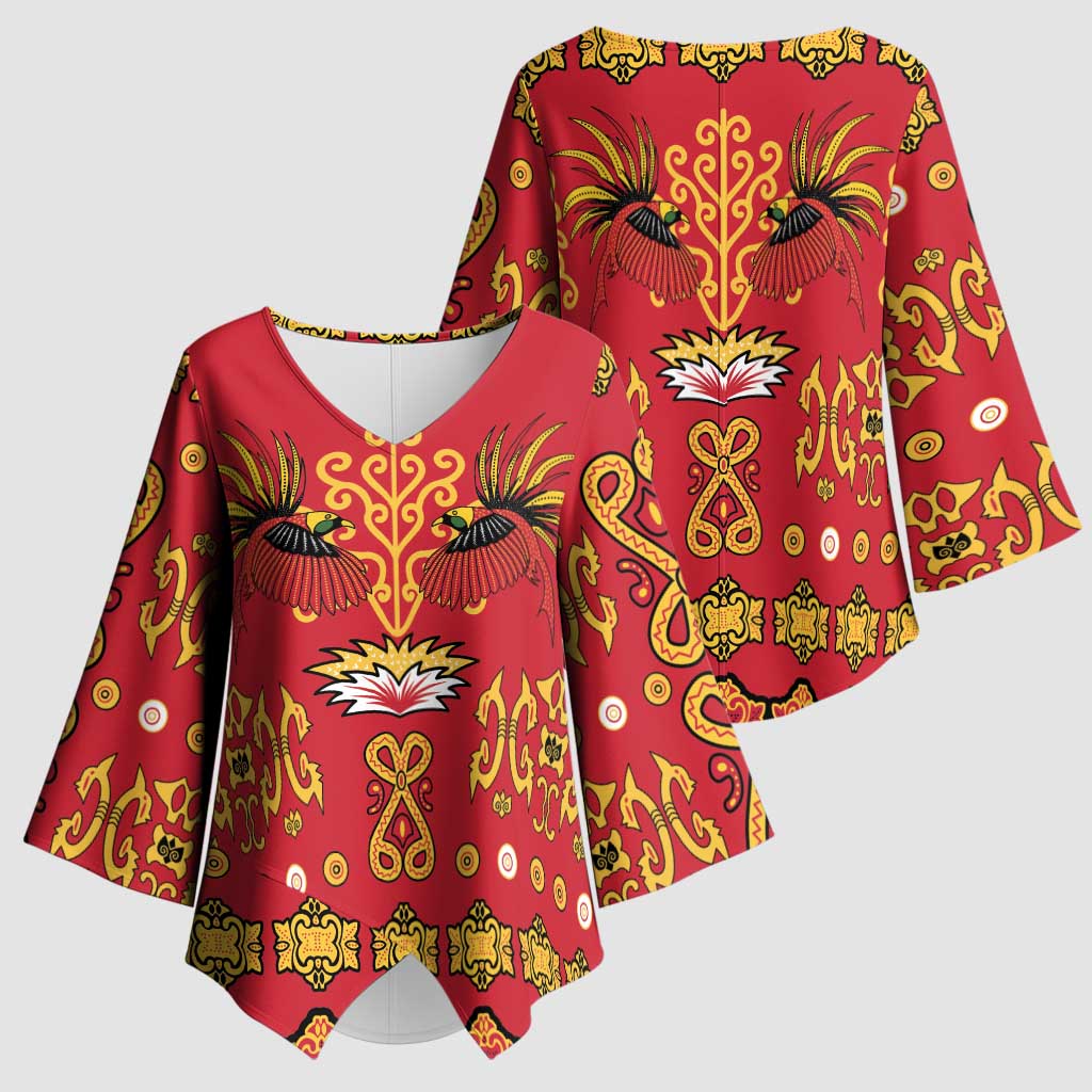 Papua Batik Motif Kimono Sleeve Blouse Papua Spirit Red Version - Polynesian Pride
