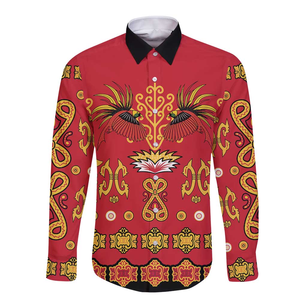 Papua Batik Motif Long Sleeve Button Shirt Papua Spirit Red Version - Polynesian Pride