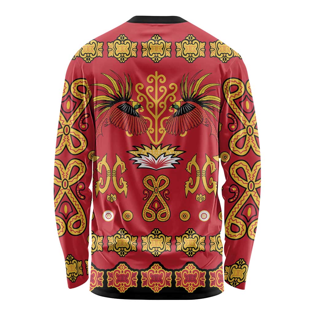 Papua Batik Motif Long Sleeve Shirt Papua Spirit Red Version - Polynesian Pride