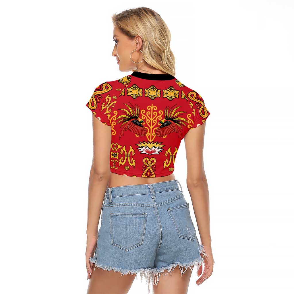 Papua Batik Motif Raglan Cropped T Shirt Papua Spirit Red Version LT05 - Polynesian Pride
