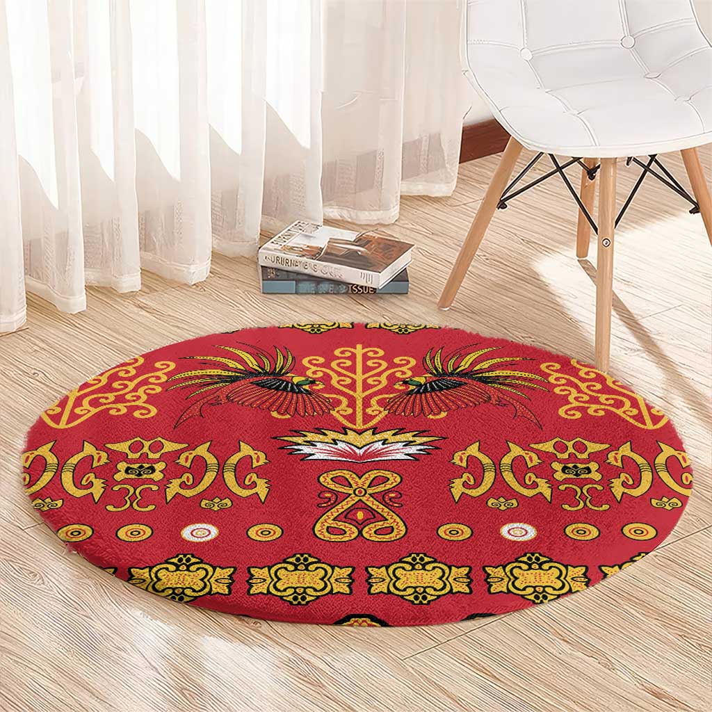 Papua Batik Motif Round Carpet Papua Spirit Red Version - Polynesian Pride