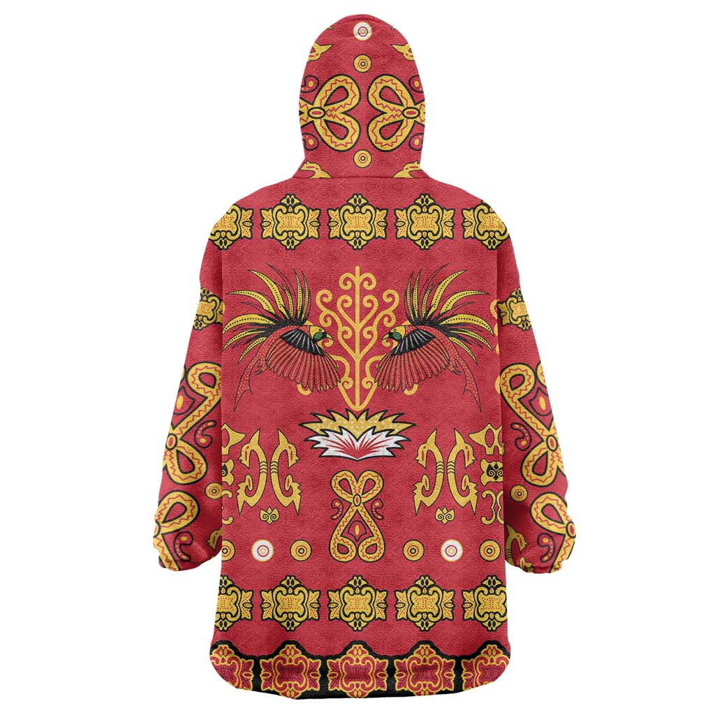 Papua Batik Motif Wearable Blanket Hoodie Papua Spirit Red Version - Polynesian Pride