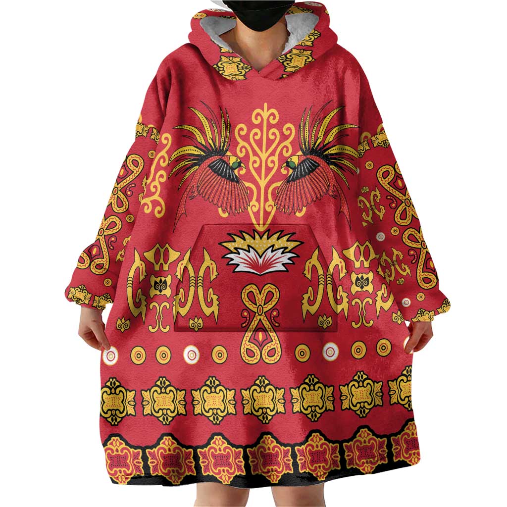 Papua Batik Motif Wearable Blanket Hoodie Papua Spirit Red Version - Polynesian Pride
