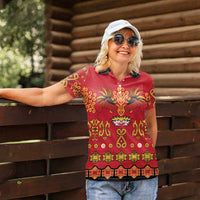Papua Batik Motif Women Polo Shirt Papua Spirit Red Version - Polynesian Pride