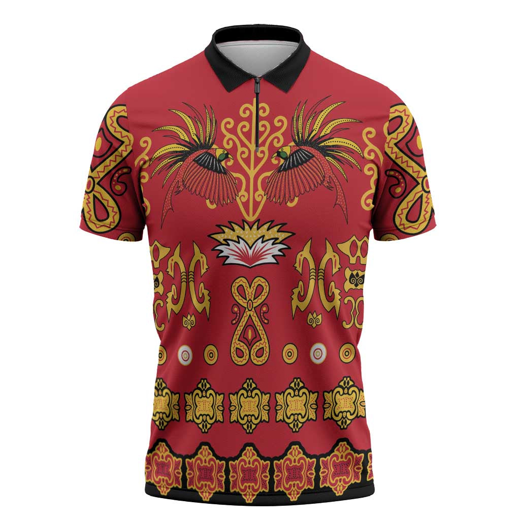 Papua Batik Motif Zipper Polo Shirt Papua Spirit Red Version - Polynesian Pride