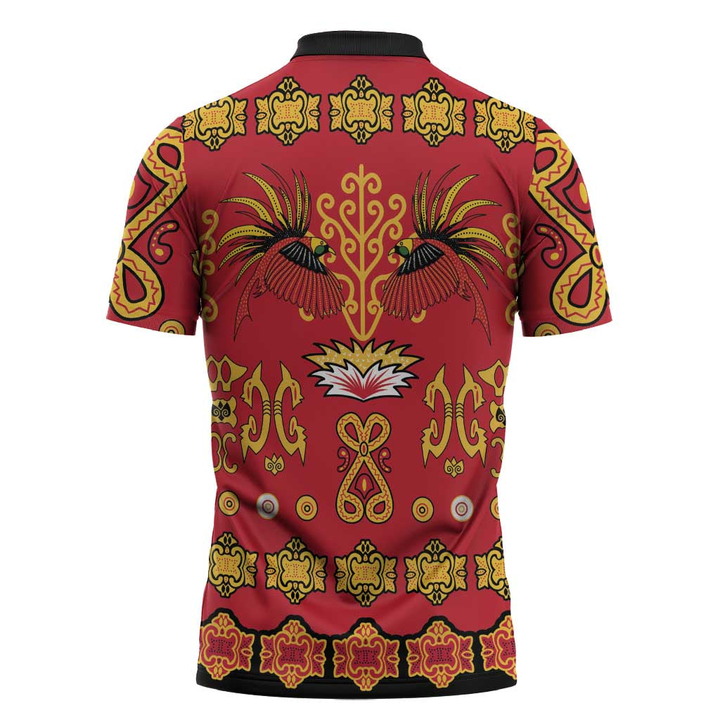 Papua Batik Motif Zipper Polo Shirt Papua Spirit Red Version - Polynesian Pride