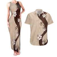 Polynesia Hibiscus Couples Matching Tank Maxi Dress and Hawaiian Shirt Cameo Curve Motif - Polynesian Pride