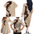 Polynesia Hibiscus Family Matching Off The Shoulder Long Sleeve Dress and Hawaiian Shirt Cameo Curve Motif - Polynesian Pride