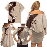 Polynesia Hibiscus Family Matching Off Shoulder Short Dress and Hawaiian Shirt Cameo Curve Motif - Polynesian Pride