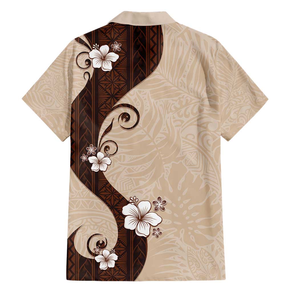 Polynesia Hibiscus Family Matching Short Sleeve Bodycon Dress and Hawaiian Shirt Cameo Curve Motif - Polynesian Pride