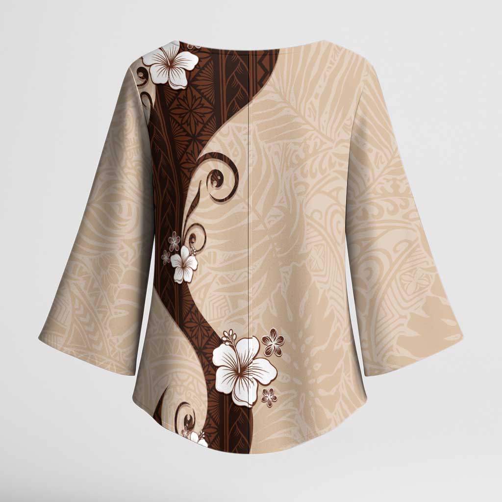 Polynesia Hibiscus Kimono Sleeve Blouse Cameo Curve Motif - Polynesian Pride