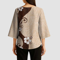 Polynesia Hibiscus Kimono Sleeve Blouse Cameo Curve Motif - Polynesian Pride
