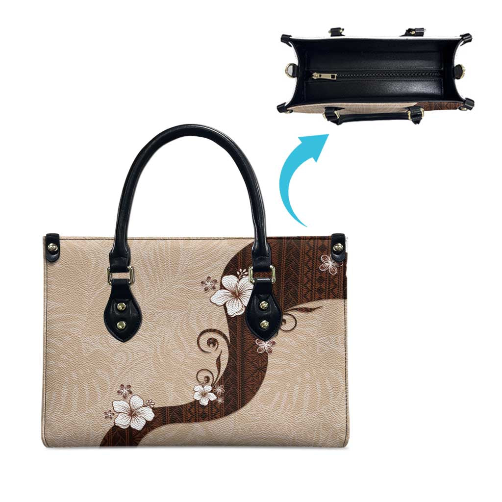 Polynesia Hibiscus Leather Bag Cameo Curve Motif - Polynesian Pride