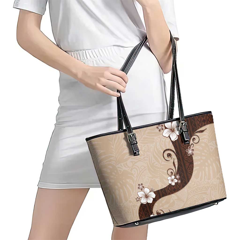 Polynesia Hibiscus Leather Tote Bag Cameo Curve Motif - Polynesian Pride