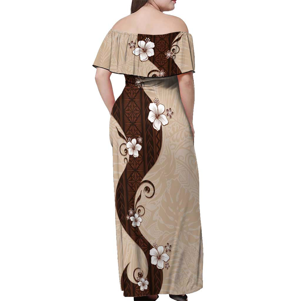 Polynesia Hibiscus Off Shoulder Maxi Dress Cameo Curve Motif - Polynesian Pride