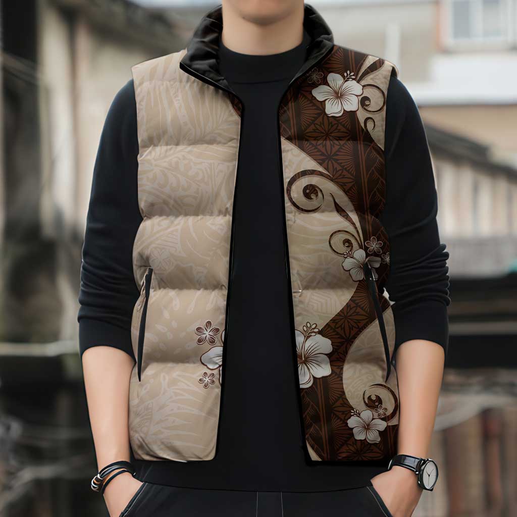 Polynesia Hibiscus Sleeveless Puffer Jacket Cameo Curve Motif - Polynesian Pride