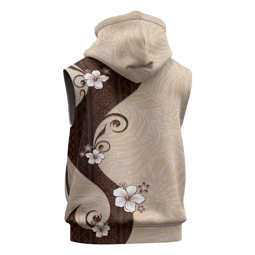 Polynesia Hibiscus Sleeveless Zip Hoodie Cameo Curve Motif - Polynesian Pride