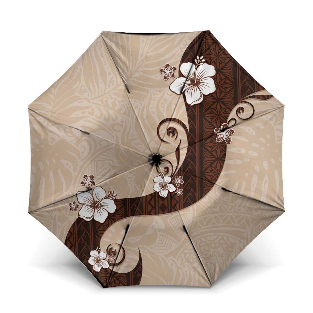 Polynesia Hibiscus Umbrella Cameo Curve Motif LT05 One Size Folded 11.42 inch Opened Diameter 37.4 inch Beige - Polynesian Pride