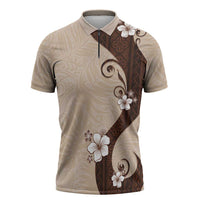 Polynesia Hibiscus Zipper Polo Shirt Cameo Curve Motif - Polynesian Pride
