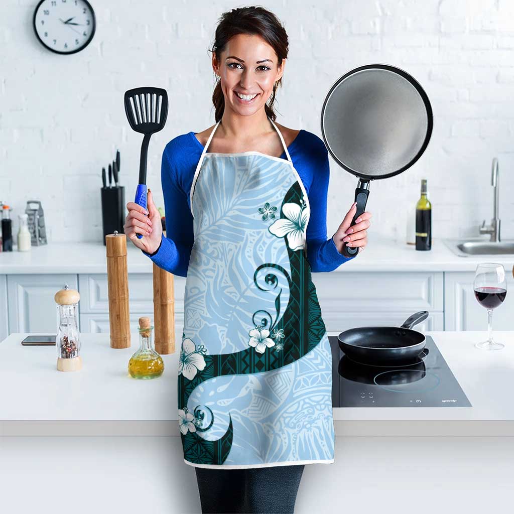 Polynesia Hibiscus Apron Sky Blue Curve Motif - Polynesian Pride