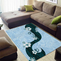 Polynesia Hibiscus Area Rug Sky Blue Curve Motif - Polynesian Pride