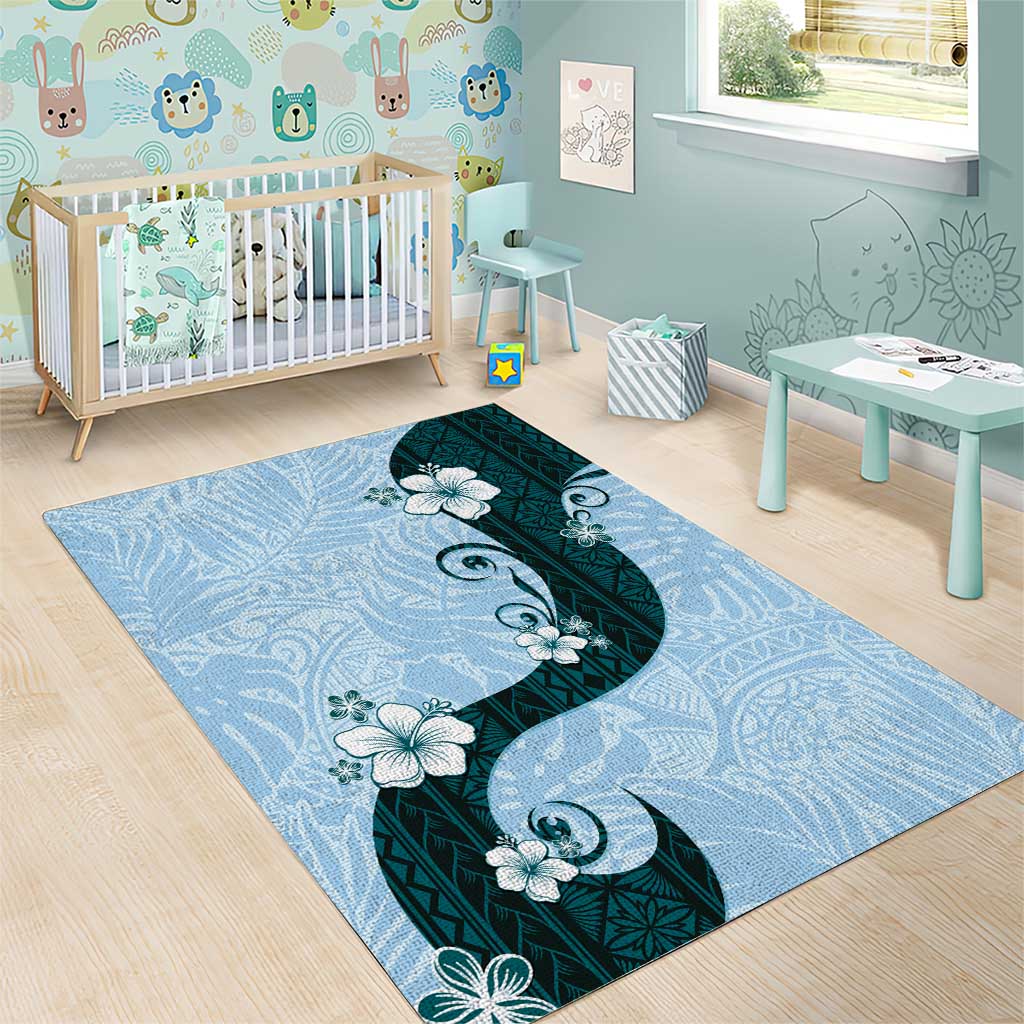 Polynesia Hibiscus Area Rug Sky Blue Curve Motif - Polynesian Pride