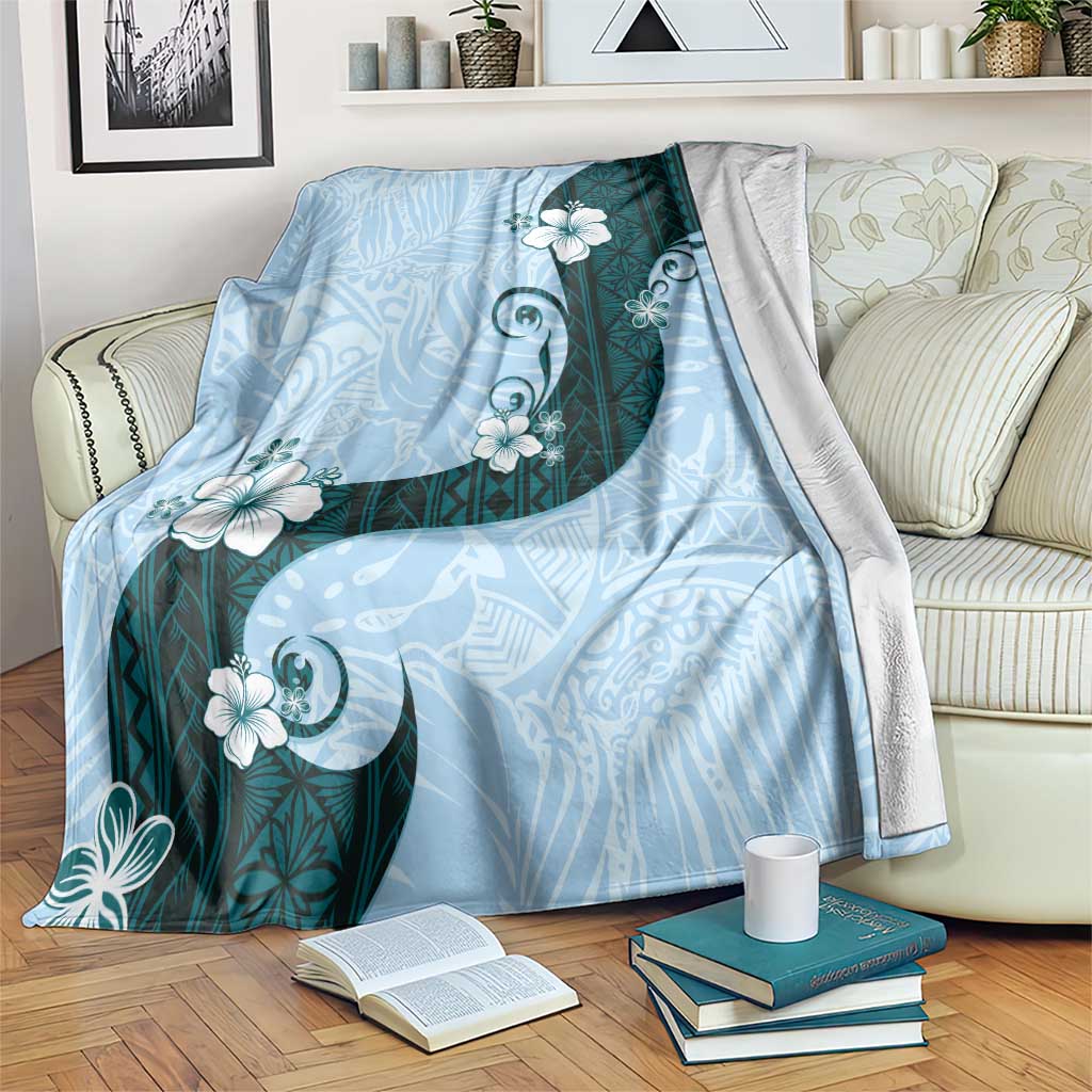 Polynesia Hibiscus Blanket Sky Blue Curve Motif - Polynesian Pride