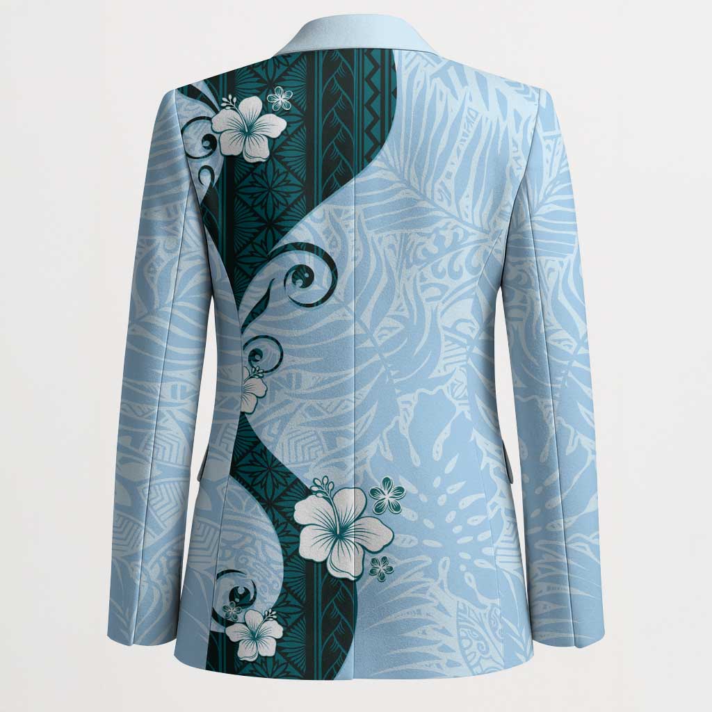 Polynesia Hibiscus Blazer Sky Blue Curve Motif - Polynesian Pride