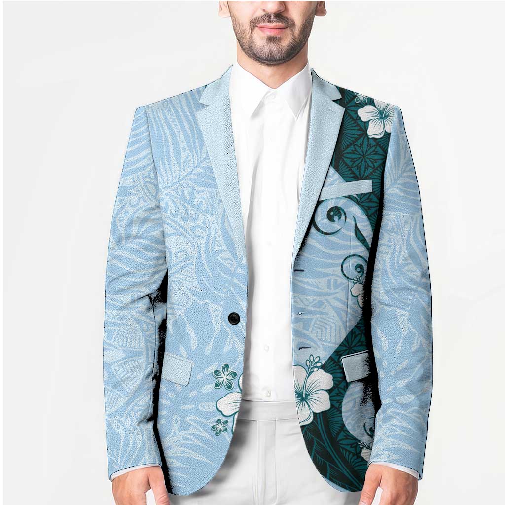 Polynesia Hibiscus Blazer Sky Blue Curve Motif - Polynesian Pride