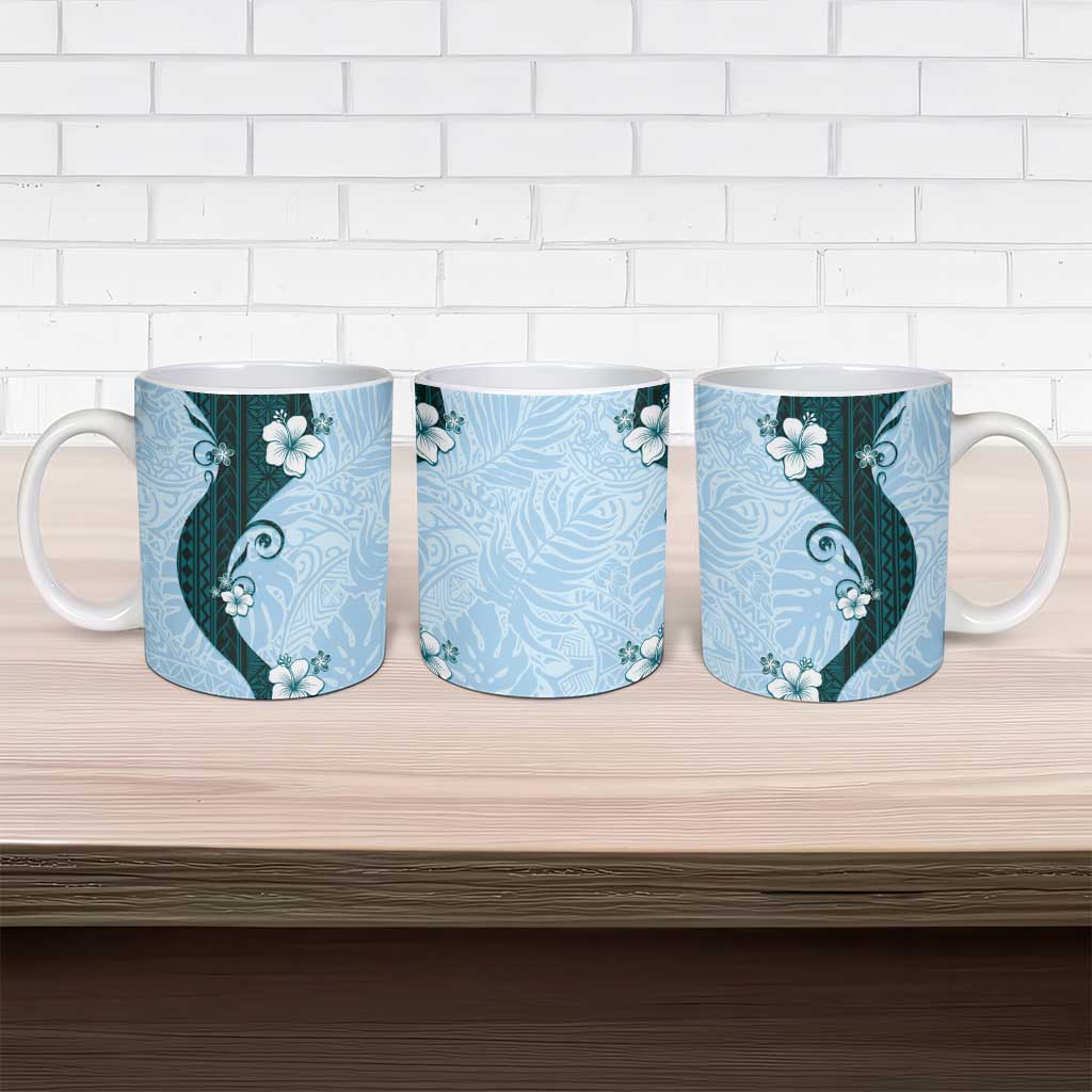 Polynesia Hibiscus Ceramic Mug Sky Blue Curve Motif - Polynesian Pride