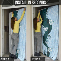 Polynesia Hibiscus Door Cover Sky Blue Curve Motif - Polynesian Pride