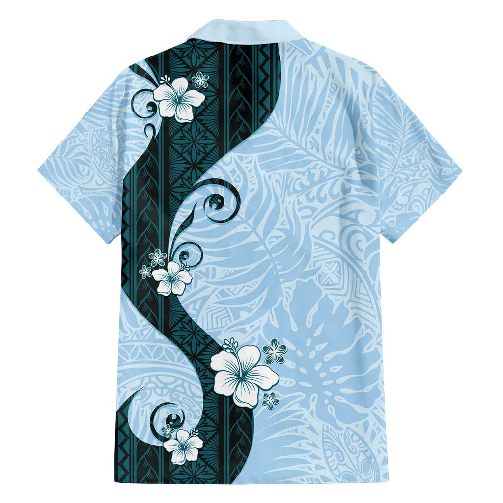 Polynesia Hibiscus Family Matching Long Sleeve Bodycon Dress and Hawaiian Shirt Sky Blue Curve Motif - Polynesian Pride
