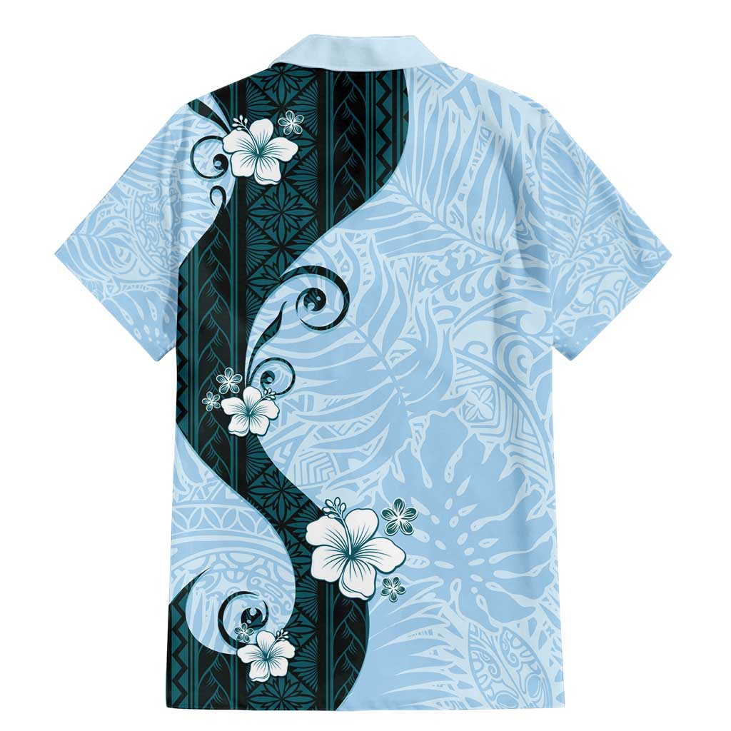 Polynesia Hibiscus Family Matching Mermaid Dress and Hawaiian Shirt Sky Blue Curve Motif - Polynesian Pride