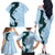 Polynesia Hibiscus Family Matching Off The Shoulder Long Sleeve Dress and Hawaiian Shirt Sky Blue Curve Motif - Polynesian Pride