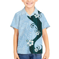 Polynesia Hibiscus Family Matching Off Shoulder Maxi Dress and Hawaiian Shirt Sky Blue Curve Motif - Polynesian Pride
