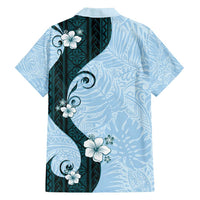 Polynesia Hibiscus Family Matching Puletasi and Hawaiian Shirt Sky Blue Curve Motif LT05 - Polynesian Pride