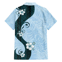Polynesia Hibiscus Family Matching Short Sleeve Bodycon Dress and Hawaiian Shirt Sky Blue Curve Motif - Polynesian Pride