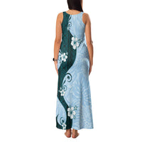 Polynesia Hibiscus Family Matching Tank Maxi Dress and Hawaiian Shirt Sky Blue Curve Motif - Polynesian Pride