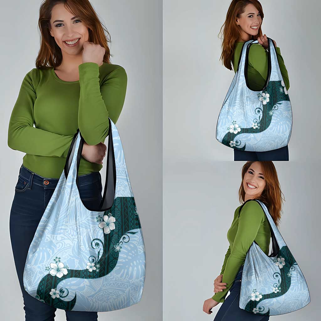 Polynesia Hibiscus Grocery Bag Sky Blue Curve Motif - Polynesian Pride