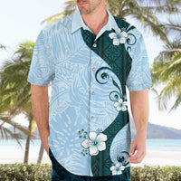 Polynesia Hibiscus Hawaiian Shirt Sky Blue Curve Motif - Polynesian Pride