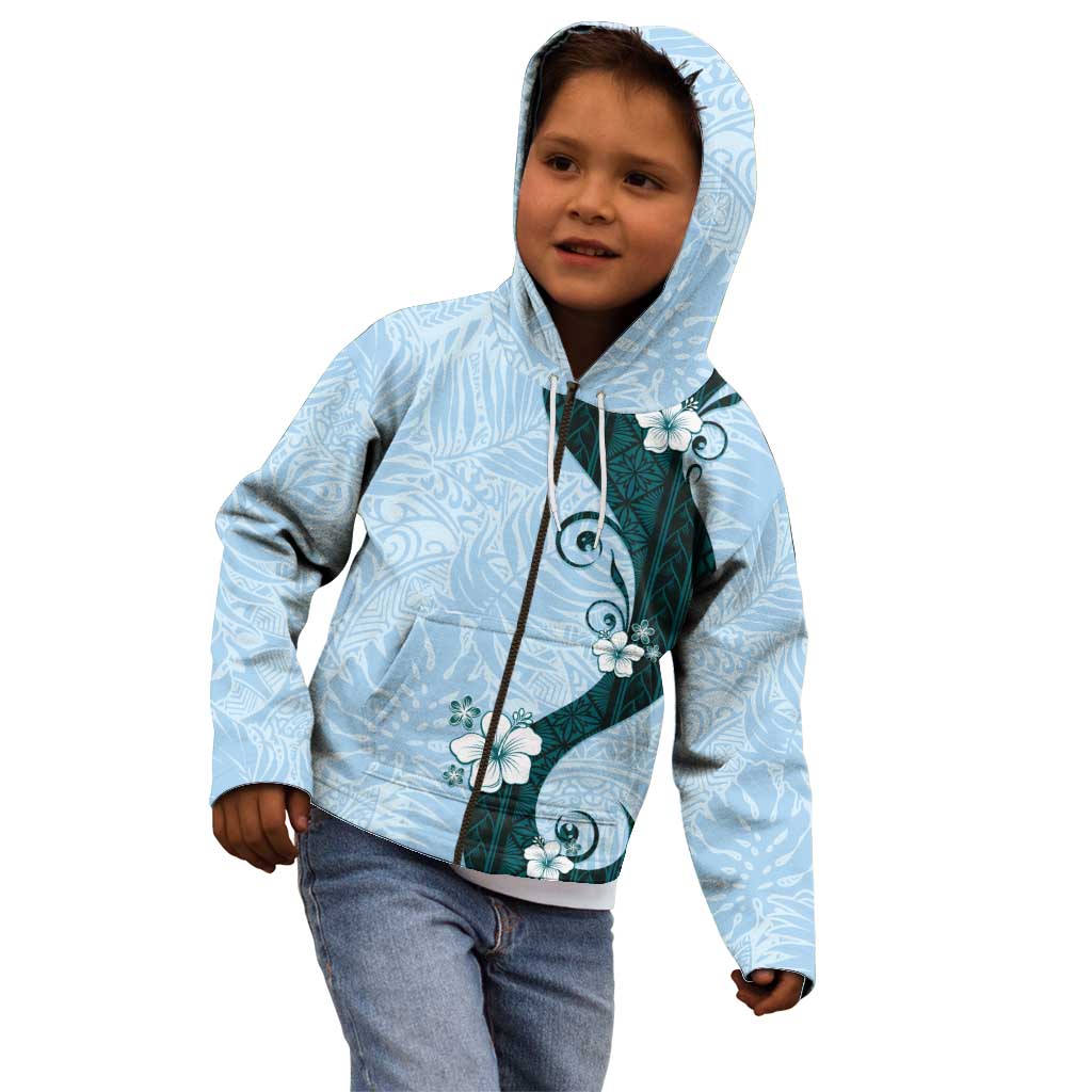 Polynesia Hibiscus Kid Hoodie Sky Blue Curve Motif - Polynesian Pride